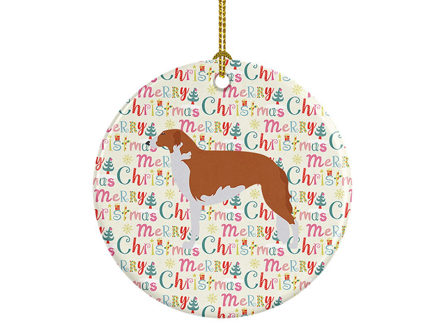 Borzoi Russian Greyhound Merry Christmas Ceramic Ornament Christmas Tree Hanging Decorations for Home Christmas Holiday, Party, Gift, 3 in, Multicolor