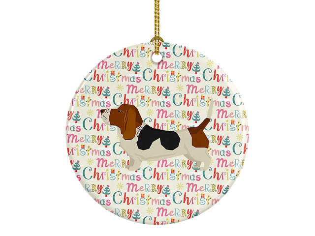 Basset Hound Merry Christmas Ceramic Ornament Christmas Tree Hanging Decorations for Home Christmas Holiday, Party, Gift, 3 in, Multicolor