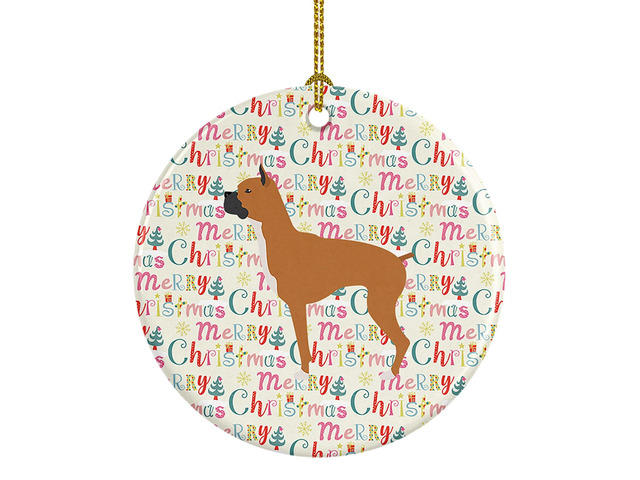 Boxer Merry Christmas Ceramic Ornament Christmas Tree Hanging Decorations for Home Christmas Holiday, Party, Gift, 3 in, Multicolor