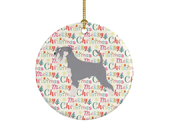Schnauzer Merry Christmas Ceramic Ornament Christmas Tree Hanging Decorations for Home Christmas Holiday, Party, Gift, 3 in, Multicolor