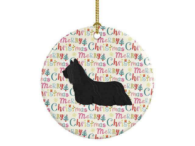 Skye Terrier Merry Christmas Ceramic Ornament Christmas Tree Hanging Decorations for Home Christmas Holiday, Party, Gift, 3 in, Multicolor