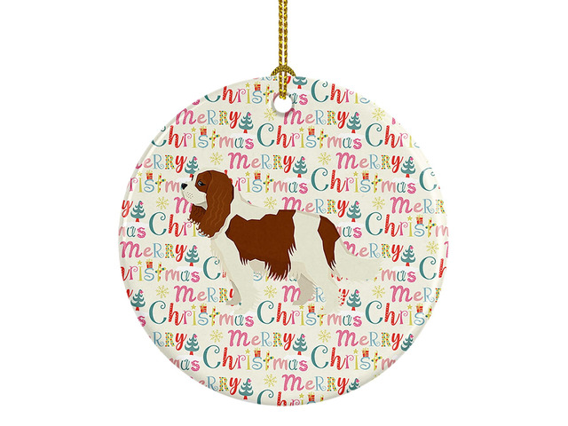 Cavalier Spaniel Merry Christmas Ceramic Ornament Christmas Tree Hanging Decorations for Home Christmas Holiday, Party, Gift, 3 in, Multicolor