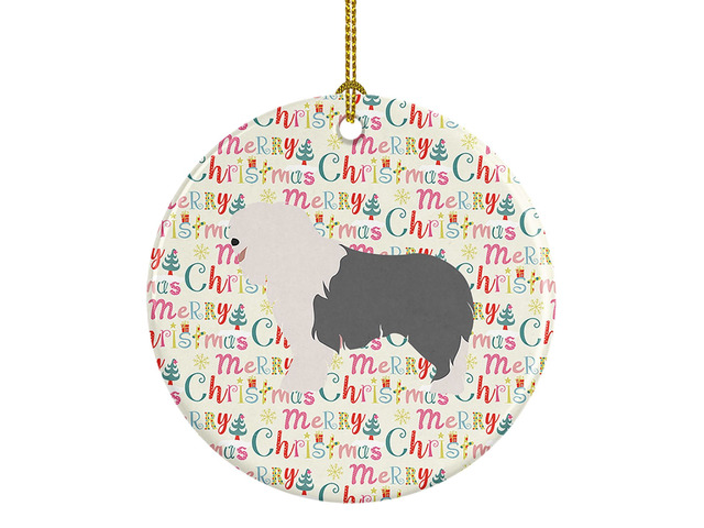 Old English Sheepdog Merry Christmas Ceramic Ornament Christmas Tree Hanging Decorations for Home Christmas Holiday, Party, Gift, 3 in, Multicolor