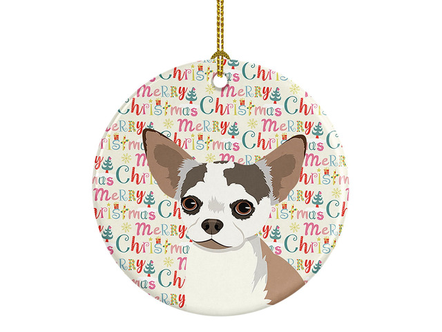 Chihuahua Merle Christmas Ceramic Ornament Christmas Tree Hanging Decorations for Home Christmas Holiday, Party, Gift, 3 in, Multicolor
