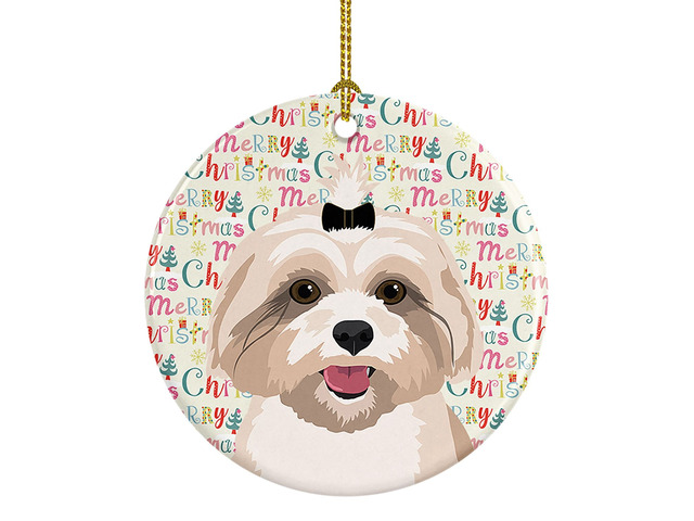 Shih-Tzu Gold #2 Christmas Ceramic Ornament Christmas Tree Hanging Decorations for Home Christmas Holiday, Party, Gift, 3 in, Multicolor