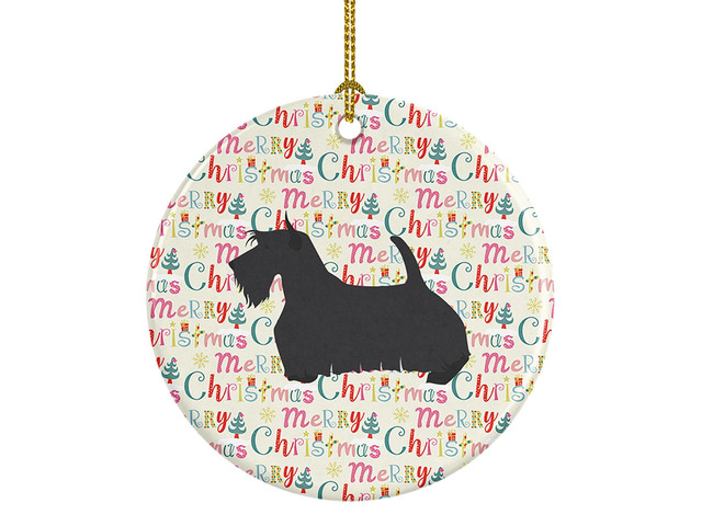 Scottish Terrier Merry Christmas Ceramic Ornament Christmas Tree Hanging Decorations for Home Christmas Holiday, Party, Gift, 3 in, Multicolor