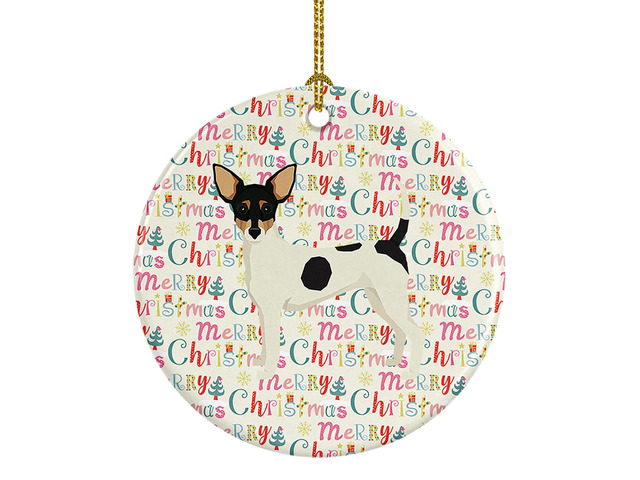 Toy Fox Terrier Merry Christmas Ceramic Ornament Christmas Tree Hanging Decorations for Home Christmas Holiday, Party, Gift, 3 in, Multicolor
