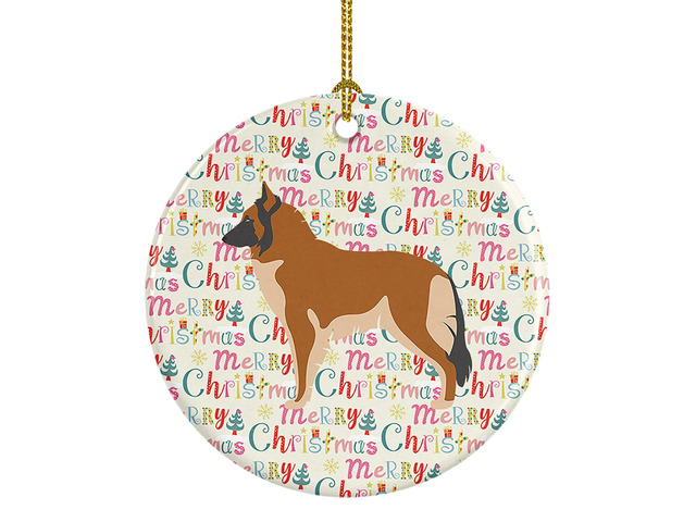 Belgian Tervuren Merry Christmas Ceramic Ornament Christmas Tree Hanging Decorations for Home Christmas Holiday, Party, Gift, 3 in, Multicolor