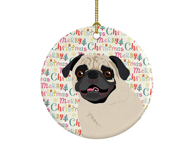 Pug Fawn #2 Christmas Ceramic Ornament Christmas Tree Hanging Decorations for Home Christmas Holiday, Party, Gift, 3 in, Multicolor