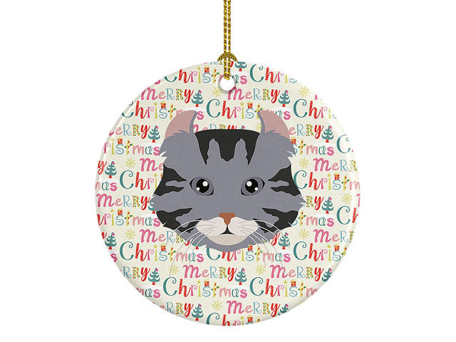 American Curl Cat Christmas Ceramic Ornament Christmas Tree Hanging Decorations for Home Christmas Holiday, Party, Gift, 3 in, Multicolor