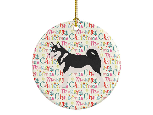 Alaskan Malamute Merry Christmas Ceramic Ornament Christmas Tree Hanging Decorations for Home Christmas Holiday, Party, Gift, 3 in, Multicolor