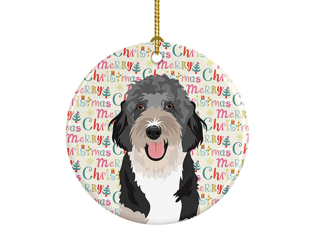 Doodle Black Tricolor #1 Christmas Ceramic Ornament Christmas Tree Hanging Decorations for Home Christmas Holiday, Party, Gift, 3 in, Multicolor