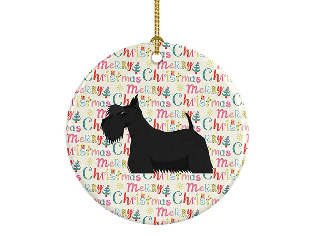Scottish Terrier Merry Christmas Ceramic Ornament Christmas Tree Hanging Decorations for Home Christmas Holiday, Party, Gift, 3 in, Multicolor