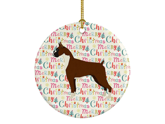 Boxer Merry Christmas Ceramic Ornament Christmas Tree Hanging Decorations for Home Christmas Holiday, Party, Gift, 3 in, Multicolor