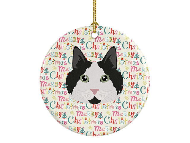 Cymric Cat Christmas Ceramic Ornament Christmas Tree Hanging Decorations for Home Christmas Holiday, Party, Gift, 3 in, Multicolor