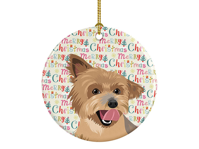 Yorkie Blue and Gold Christmas Ceramic Ornament Christmas Tree Hanging Decorations for Home Christmas Holiday, Party, Gift, 3 in, Multicolor