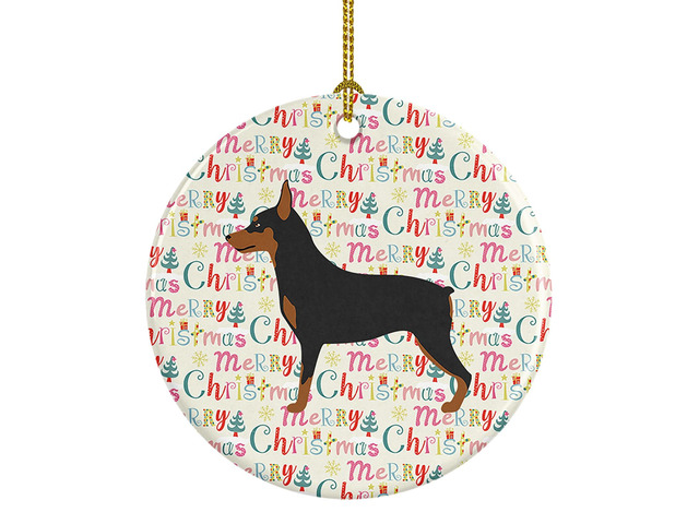 Miniature Pinscher Merry Christmas Ceramic Ornament Christmas Tree Hanging Decorations for Home Christmas Holiday, Party, Gift, 3 in, Multicolor