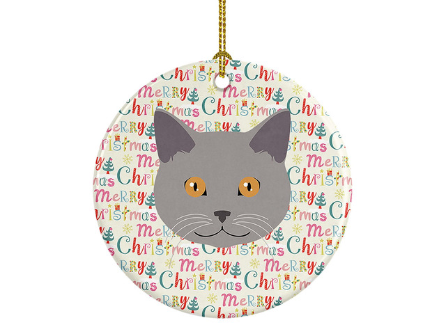 Chartreux Cat Christmas Ceramic Ornament Christmas Tree Hanging Decorations for Home Christmas Holiday, Party, Gift, 3 in, Multicolor