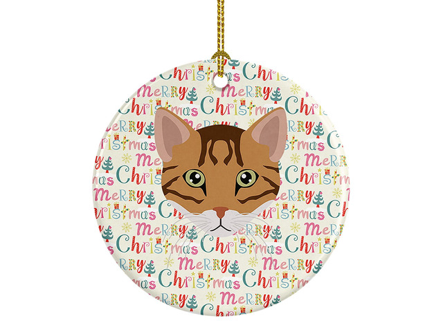 Cheetoh Cat Christmas Ceramic Ornament Christmas Tree Hanging Decorations for Home Christmas Holiday, Party, Gift, 3 in, Multicolor