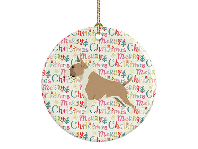 Fawn and White Bull Terrier Merry Christmas Ceramic Ornament Christmas Tree Hanging Decorations for Home Christmas Holiday, Party, Gift, 3 in,...