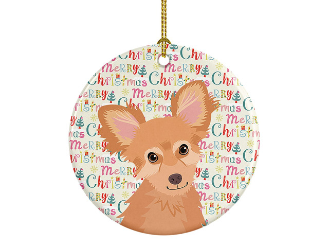 Chihuahua Fawn Christmas Ceramic Ornament Christmas Tree Hanging Decorations for Home Christmas Holiday, Party, Gift, 3 in, Multicolor