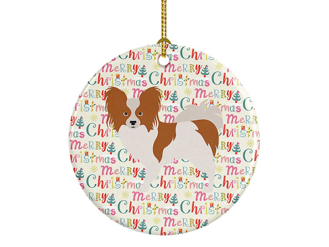 Papillon Merry Christmas Ceramic Ornament Christmas Tree Hanging Decorations for Home Christmas Holiday, Party, Gift, 3 in, Multicolor