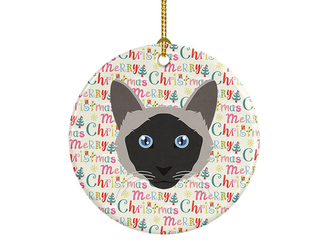 Balinese Cat Christmas Ceramic Ornament Christmas Tree Hanging Decorations for Home Christmas Holiday, Party, Gift, 3 in, Multicolor