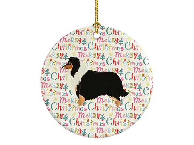 Collie Merry Christmas Ceramic Ornament Christmas Tree Hanging Decorations for Home Christmas Holiday, Party, Gift, 3 in, Multicolor