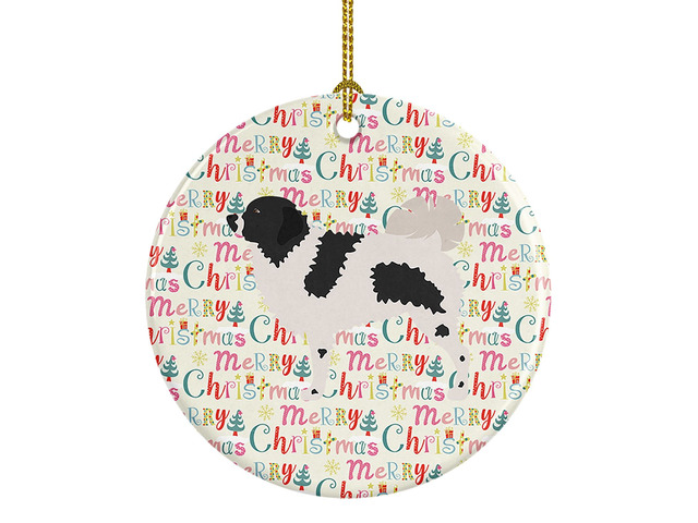Wetterhoun Frisian Water Dog Ceramic Ornament Christmas Tree Hanging Decorations for Home Christmas Holiday, Party, Gift, 3 in, Multicolor