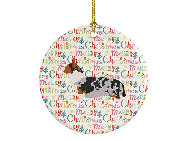 Welsh Corgi Cardigan Merry Christmas Ceramic Ornament Christmas Tree Hanging Decorations for Home Christmas Holiday, Party, Gift, 3 in, Multicolor