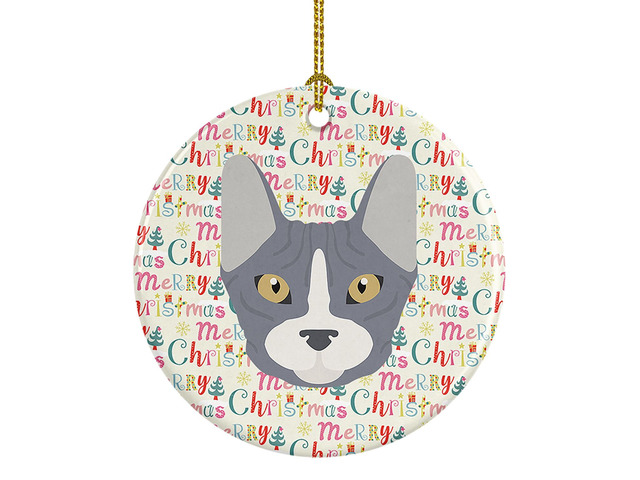 Don Sphynx Cat Christmas Ceramic Ornament Christmas Tree Hanging Decorations for Home Christmas Holiday, Party, Gift, 3 in, Multicolor