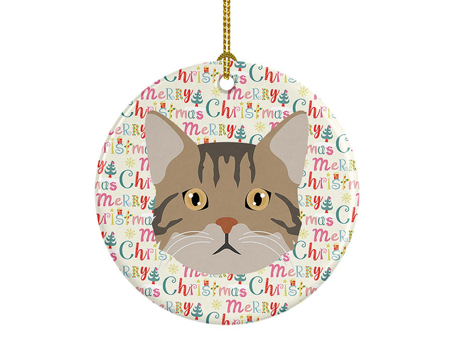 American Wirehair Cat Christmas Ceramic Ornament Christmas Tree Hanging Decorations for Home Christmas Holiday, Party, Gift, 3 in, Multicolor