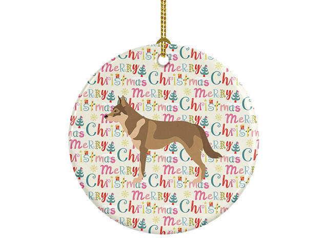 Czechoslovakian Wolfdog Merry Christmas Ceramic Ornament Christmas Tree Hanging Decorations for Home Christmas Holiday, Party, Gift, 3 in, Multicolor