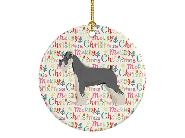 Schnauzer Merry Christmas Ceramic Ornament Christmas Tree Hanging Decorations for Home Christmas Holiday, Party, Gift, 3 in, Multicolor