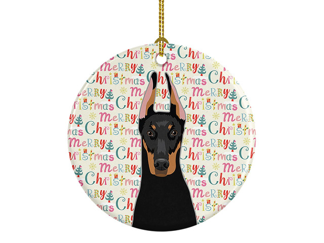 Doberman Pinscher Black and Rust Cropped Ears Christmas Ceramic Ornament Christmas Tree Hanging Decorations for Home Christmas Holiday, Party,...