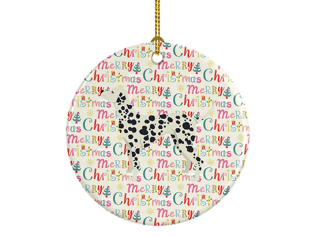 Dalmatian Merry Christmas Ceramic Ornament Christmas Tree Hanging Decorations for Home Christmas Holiday, Party, Gift, 3 in, Multicolor