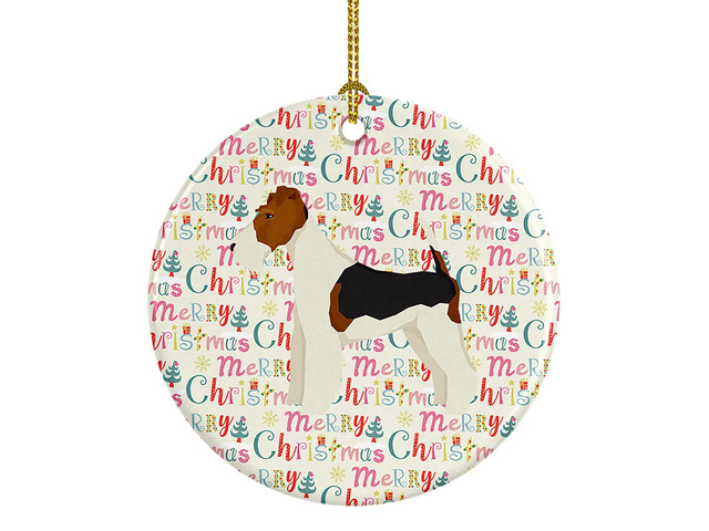 Fox Terrier Merry Christmas Ceramic Ornament Christmas Tree Hanging Decorations for Home Christmas Holiday, Party, Gift, 3 in, Multicolor