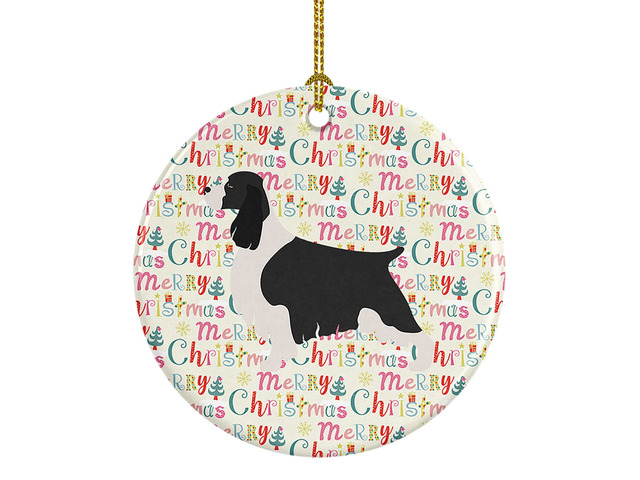 English Springer Spaniel Merry Christmas Ceramic Ornament Christmas Tree Hanging Decorations for Home Christmas Holiday, Party, Gift, 3 in, Multicolor