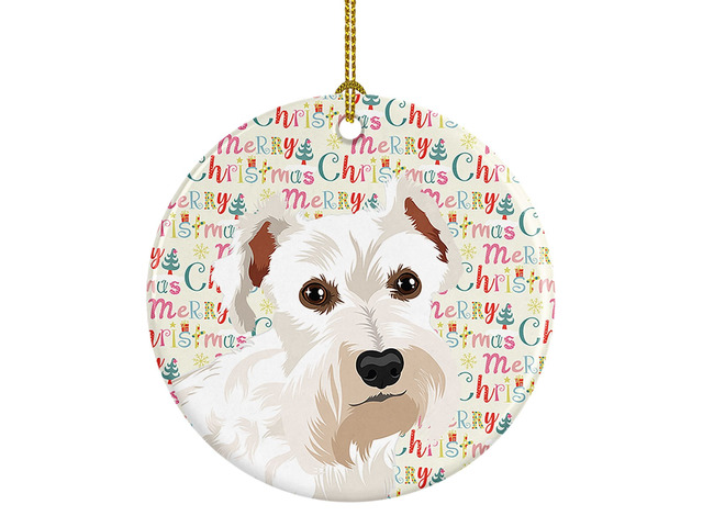 Schnauzer White #1 Christmas Ceramic Ornament Christmas Tree Hanging Decorations for Home Christmas Holiday, Party, Gift, 3 in, Multicolor