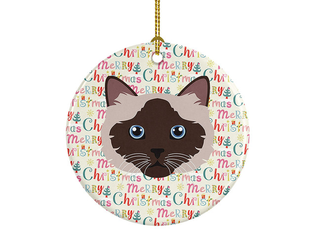 Birman Cat Christmas Ceramic Ornament Christmas Tree Hanging Decorations for Home Christmas Holiday, Party, Gift, 3 in, Multicolor