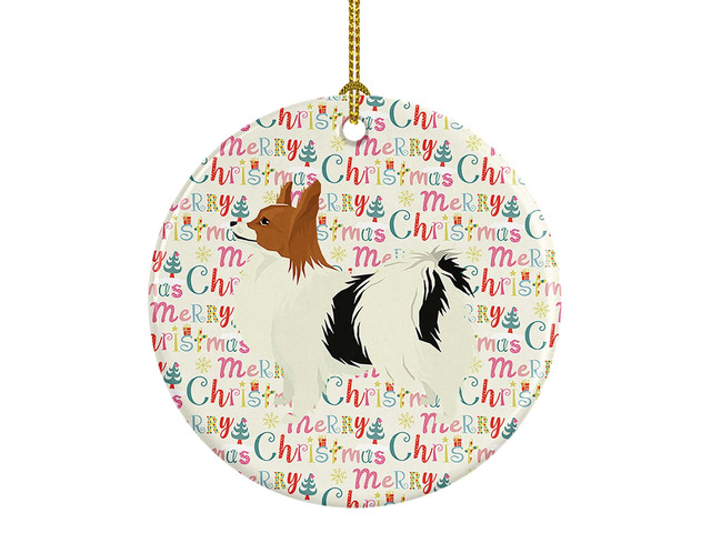 Papillon Merry Christmas Ceramic Ornament Christmas Tree Hanging Decorations for Home Christmas Holiday, Party, Gift, 3 in, Multicolor