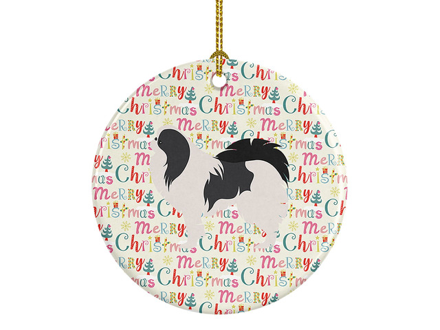 Japanese Chin Merry Christmas Ceramic Ornament Christmas Tree Hanging Decorations for Home Christmas Holiday, Party, Gift, 3 in, Multicolor