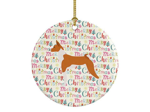 Basenji Merry Christmas Ceramic Ornament Christmas Tree Hanging Decorations for Home Christmas Holiday, Party, Gift, 3 in, Multicolor