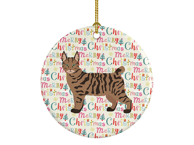 Pixie Bob #1 Cat Christmas Ceramic Ornament Christmas Tree Hanging Decorations for Home Christmas Holiday, Party, Gift, 3 in, Multicolor