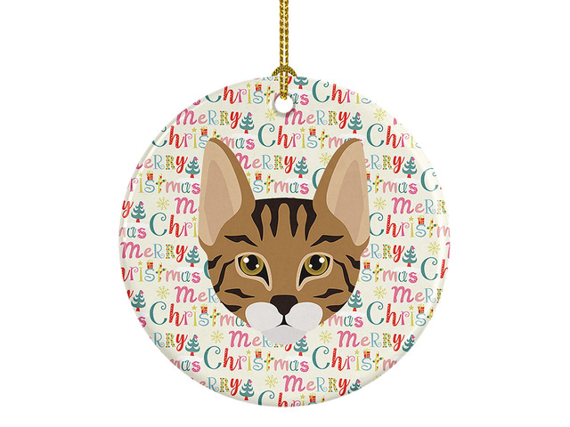 Savannah Cat Christmas Ceramic Ornament Christmas Tree Hanging Decorations for Home Christmas Holiday, Party, Gift, 3 in, Multicolor