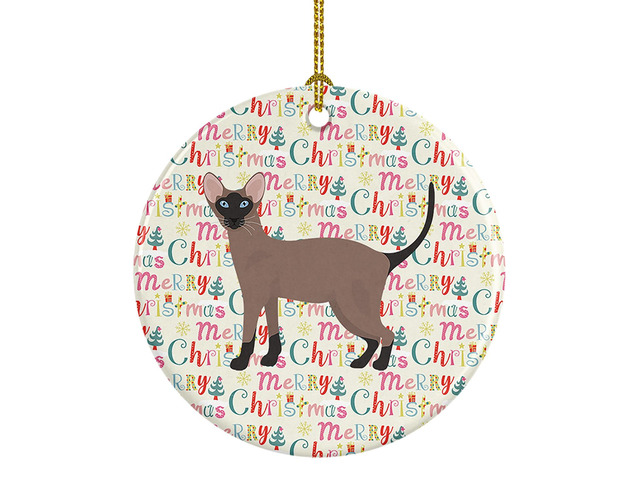 Oriental Bicolor Cat Christmas Ceramic Ornament Christmas Tree Hanging Decorations for Home Christmas Holiday, Party, Gift, 3 in, Multicolor