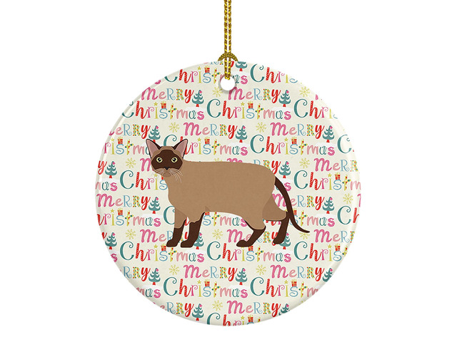 Burmese Cat Christmas Ceramic Ornament Christmas Tree Hanging Decorations for Home Christmas Holiday, Party, Gift, 3 in, Multicolor