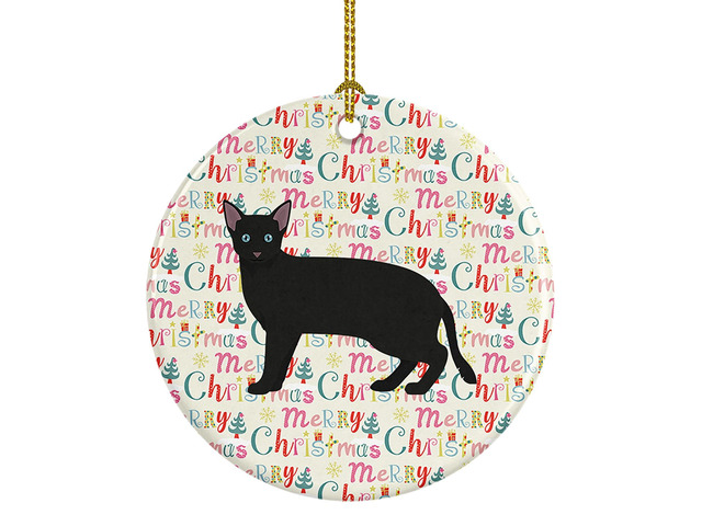 Russian White Black #1 Cat Christmas Ceramic Ornament Christmas Tree Hanging Decorations for Home Christmas Holiday, Party, Gift, 3 in, Multicolor