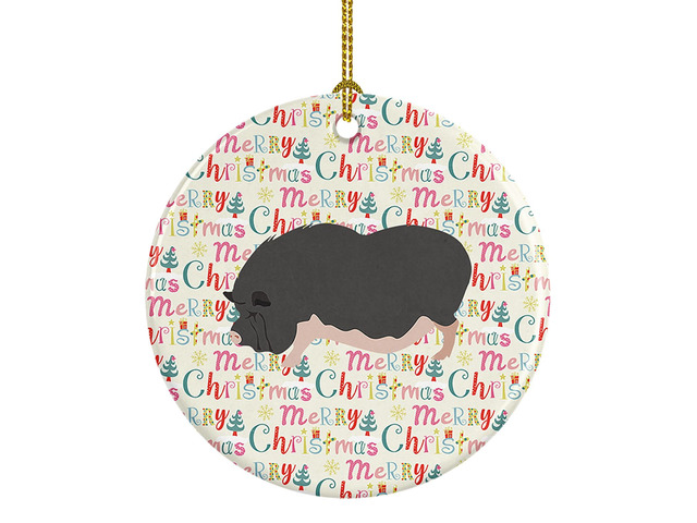 Vietnamese Pot-Bellied Pig Christmas Ceramic Ornament Christmas Tree Hanging Decorations for Home Christmas Holiday, Party, Gift, 3 in, Multicolor