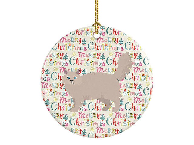 Siberian Forest #2 Cat Christmas Ceramic Ornament Christmas Tree Hanging Decorations for Home Christmas Holiday, Party, Gift, 3 in, Multicolor